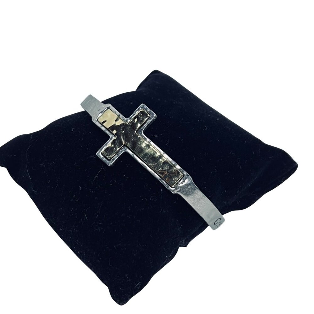 Silver & Gold Tone Cross Bangle Bracelet With Zechariah 12:5 Bible Verse (5793)